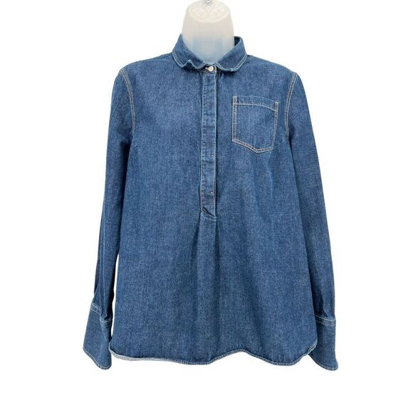Brunello Cucinelli Tops - Brunello Cucinelli Denim Pop Over Shirt Women's Large Blue Cotton Long Sleeve
